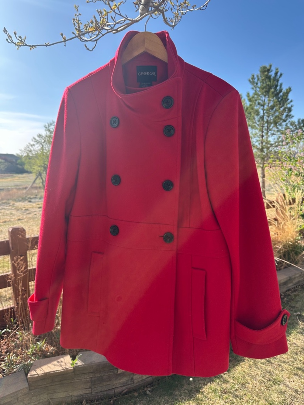 Double-Breasted Pea Coat [vermillion red]